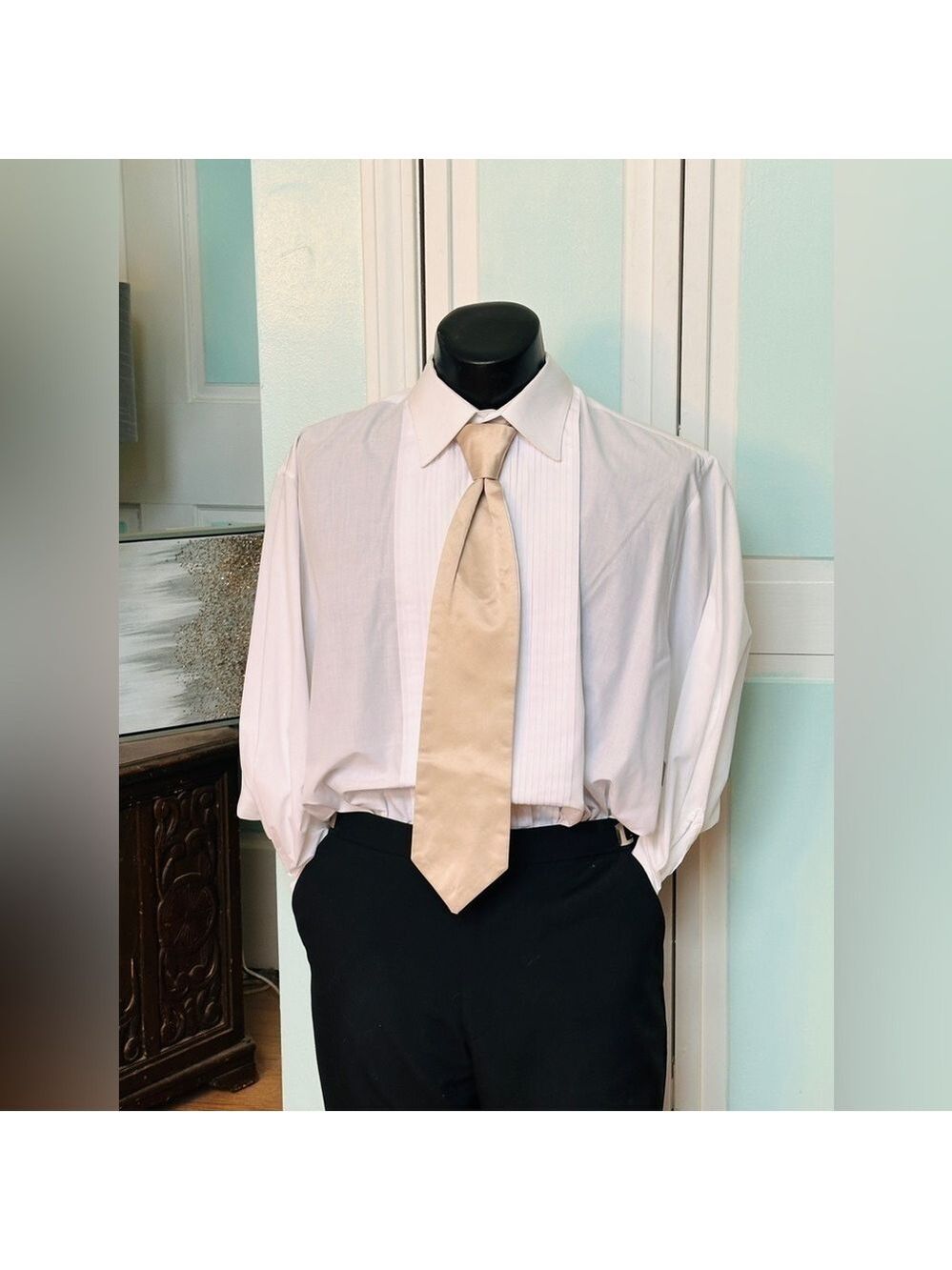Bamboo Champagne Beige Satin Tie Wedding Prom Tuxedo Pre Tied clip